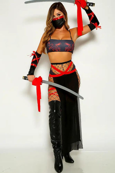 Black Dragon Sexy Ninja 5 Piece Costume - AMIClubwear