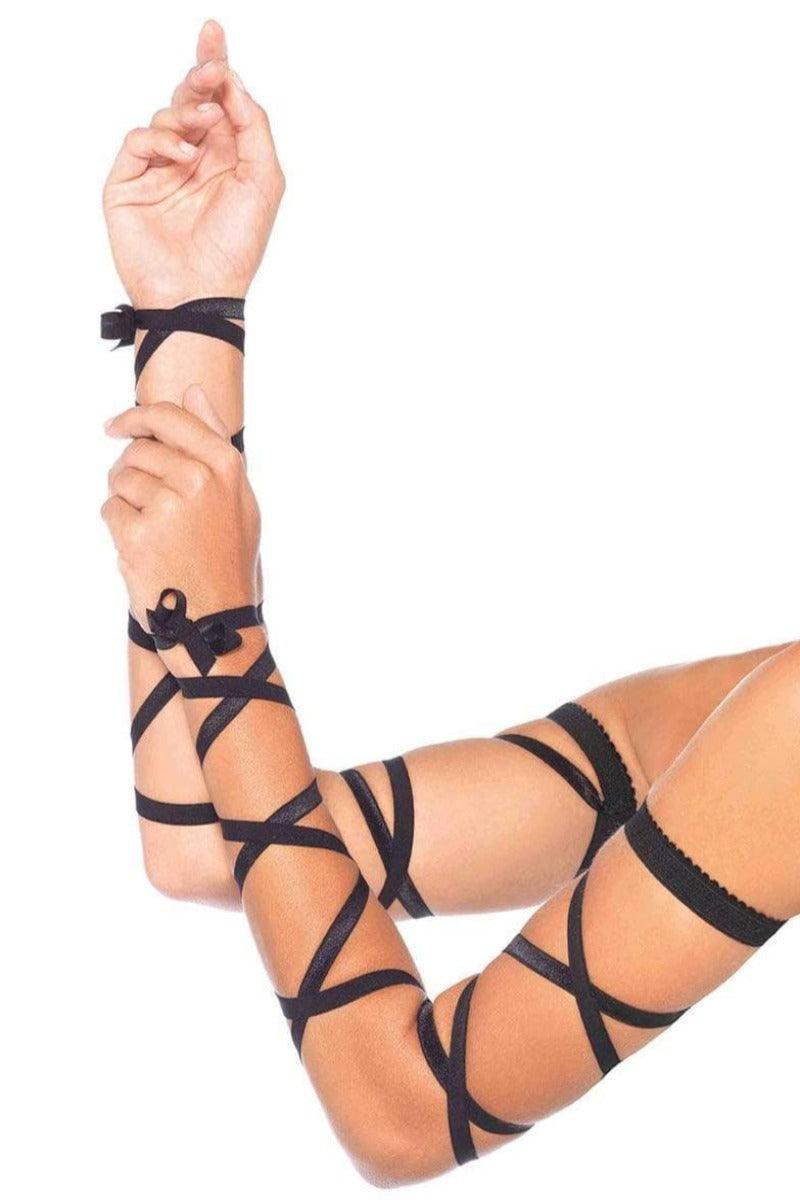 Black Elastic Ribbon Arm Wraps Costume Accessory - AMIClubwear