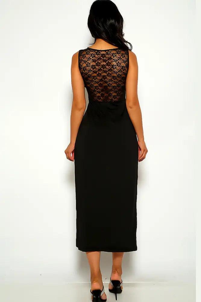 Black Embroider sleeveless Maxi Dress - AMIClubwear