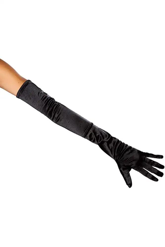 Black Extra Long Satin Gloves - AMIClubwear