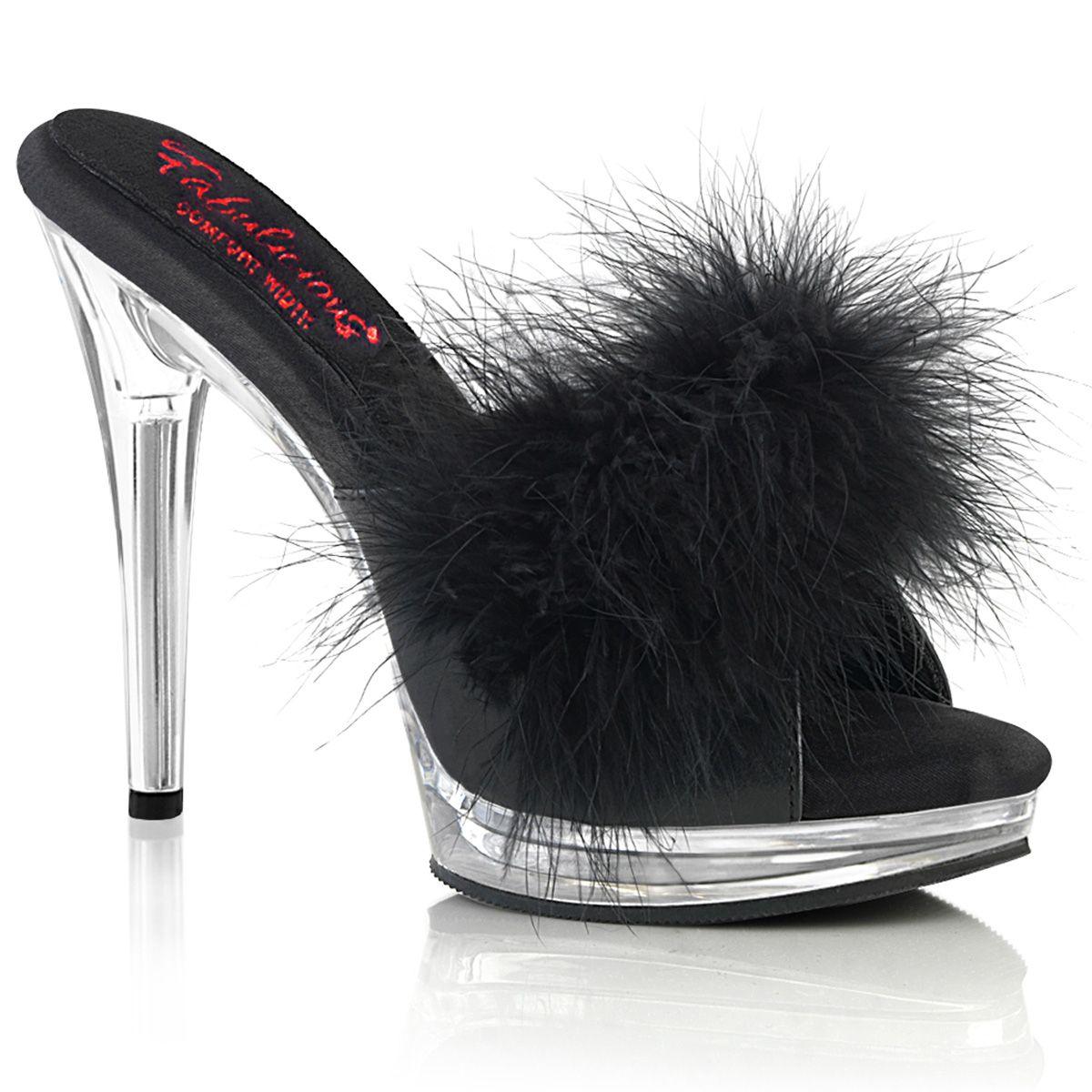 Black Faux Feathers Slip on High Heels - AMIClubwear