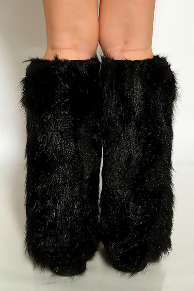Black Faux Fur Fluffy Suede Winter Snow Boots Yeti Shoes - AMIClubwear