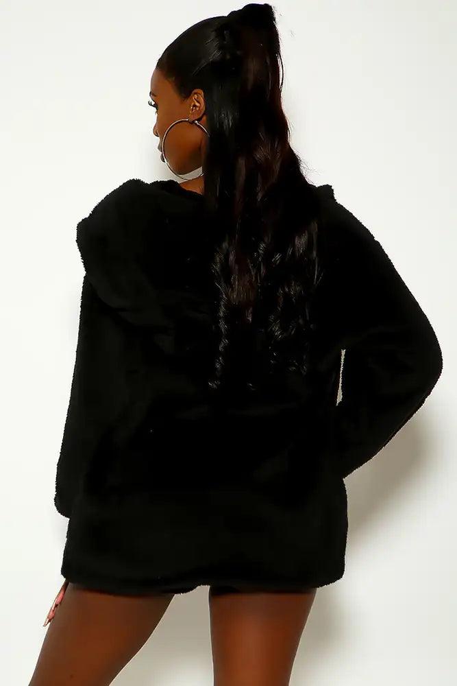 Black Faux Fur Hooded Three Piece Outfit - AMIClubwear