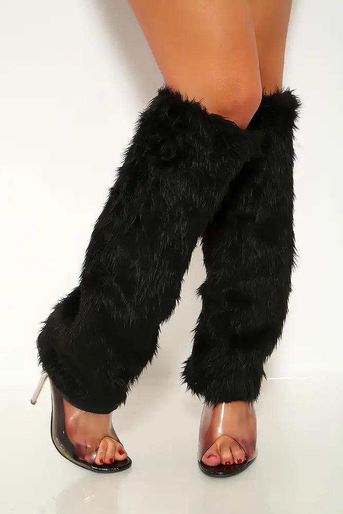 Black Faux Fur Leg Warmers - AMIClubwear