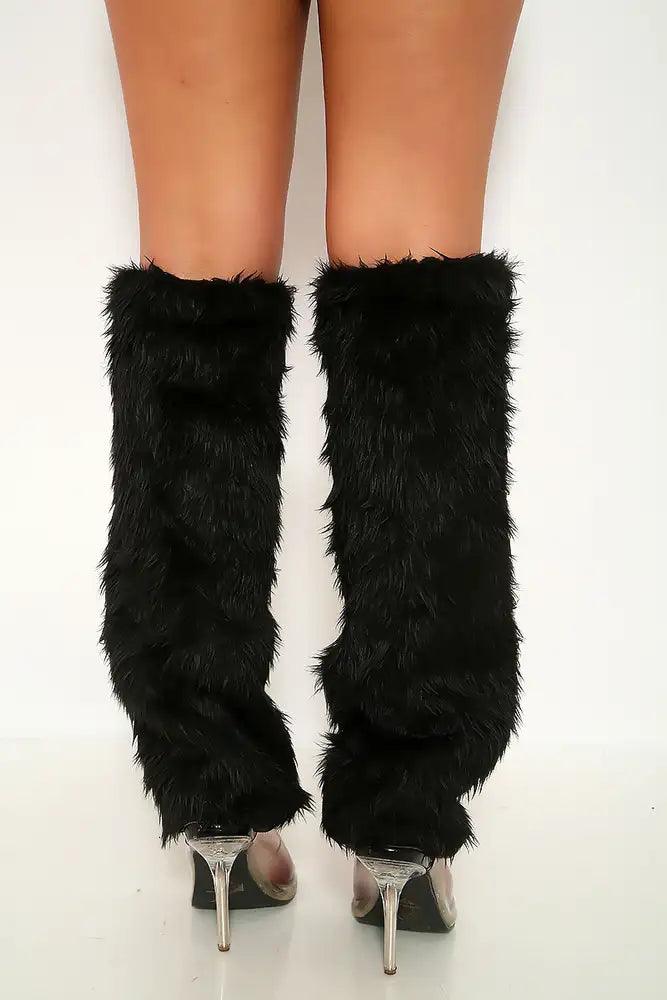 Black Faux Fur Leg Warmers - AMIClubwear