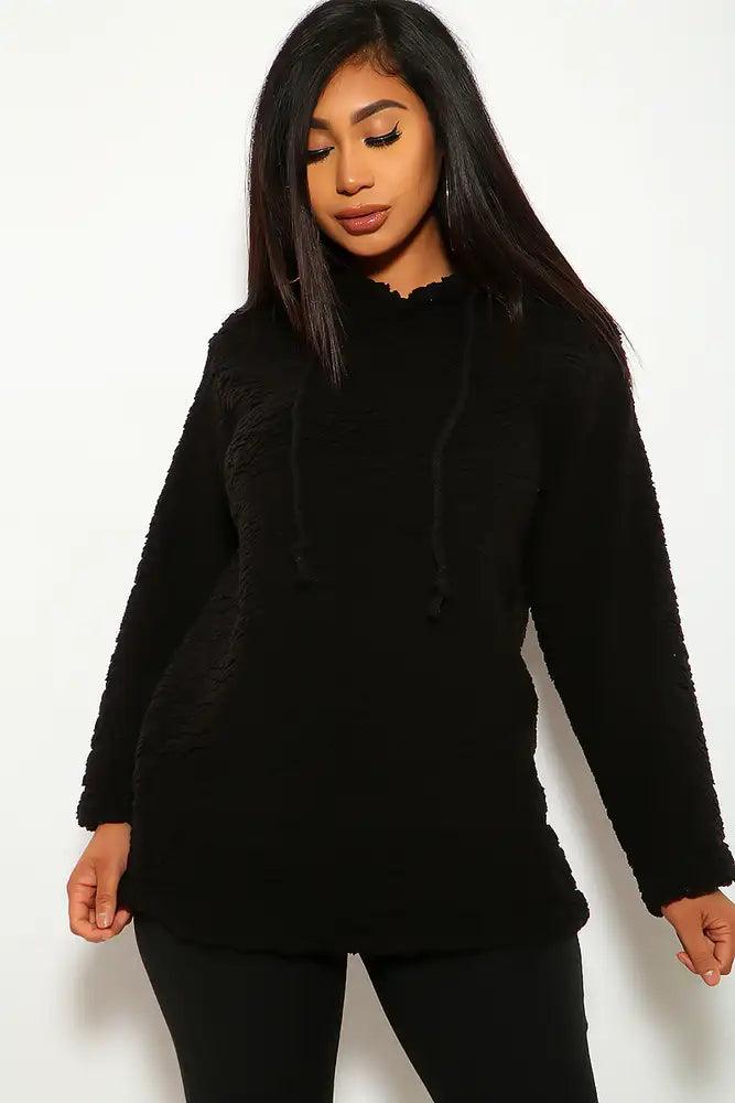 Black Faux Fur Long Sleeves Sweater - AMIClubwear