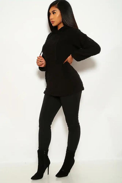 Black Faux Fur Long Sleeves Sweater - AMIClubwear