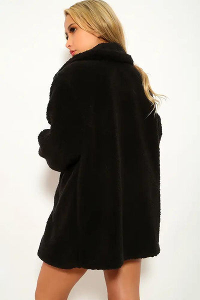 Black Faux Fur Sherpa Long Sleeve Coat - AMIClubwear