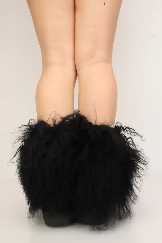 Black Faux Fur Slip On Booties - AMIClubwear