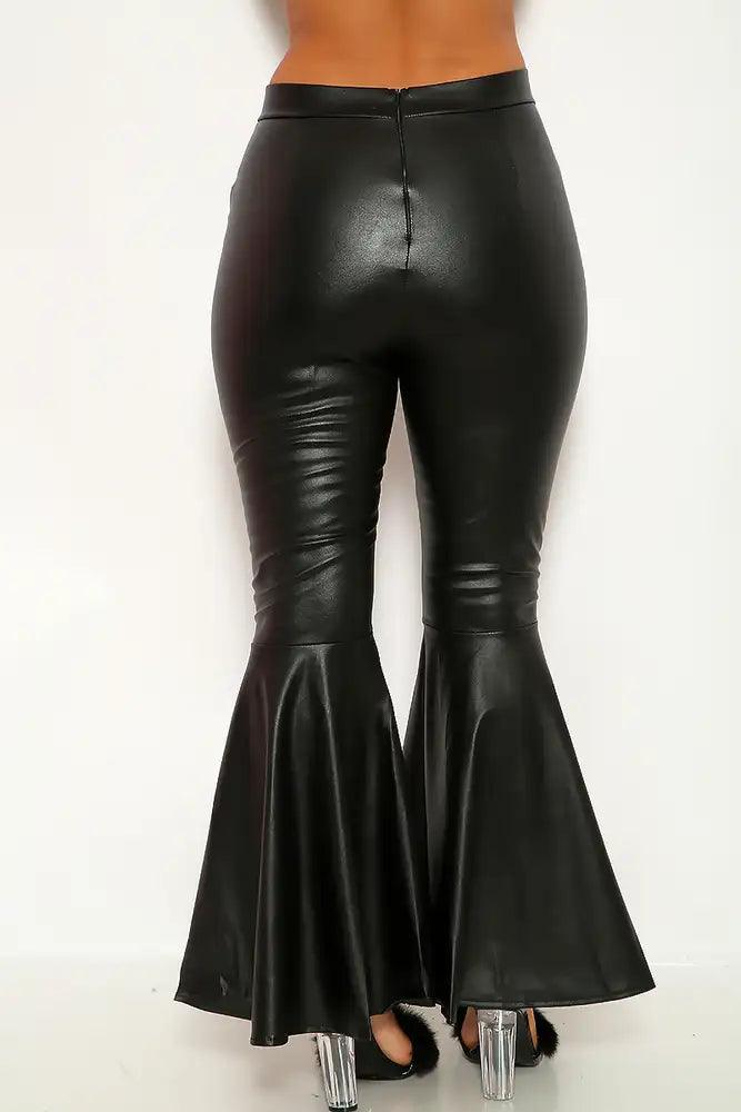 Black Faux Leather Flared Pants - AMIClubwear