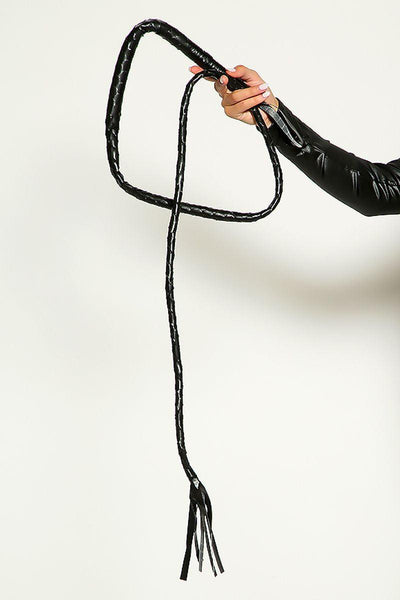 Black Faux Leather Long Whip Costume Accessory - AMIClubwear