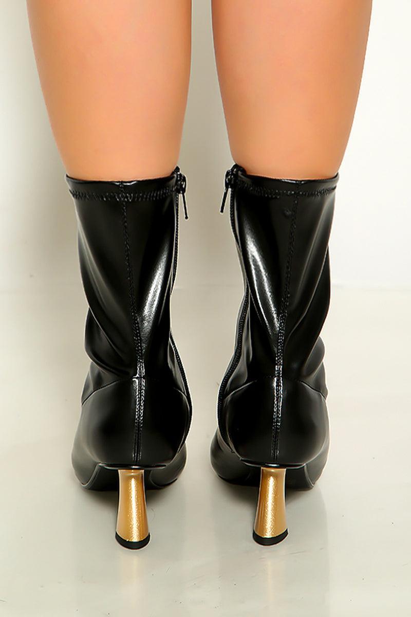 Black Faux Leather Single Sole Chunky Heel pointy Toe Booties - AMIClubwear