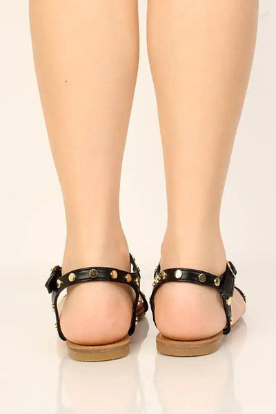 Black Faux Leather Studded Accent Sandals - AMIClubwear
