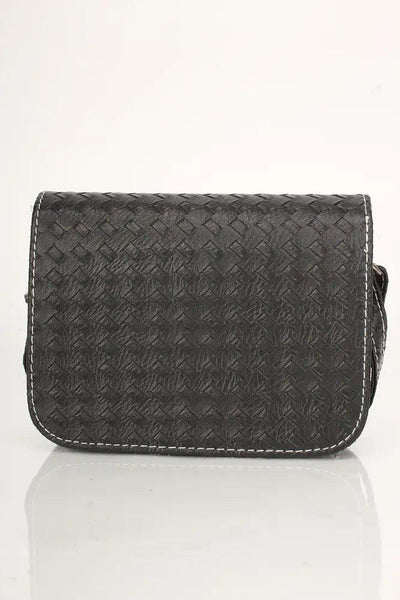 Black Faux Leather Woven Button Clasp Handbag - AMIClubwear