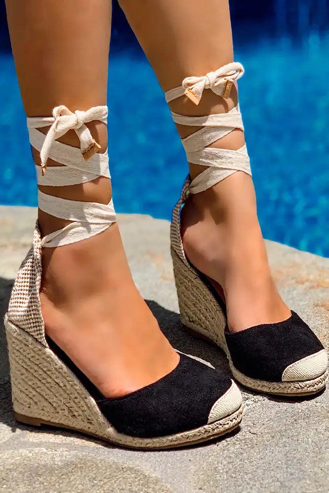 Black Faux Suede Espadrille Wedges - AMIClubwear