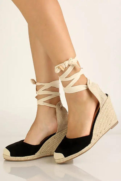 Black Faux Suede Espadrille Wedges - AMIClubwear