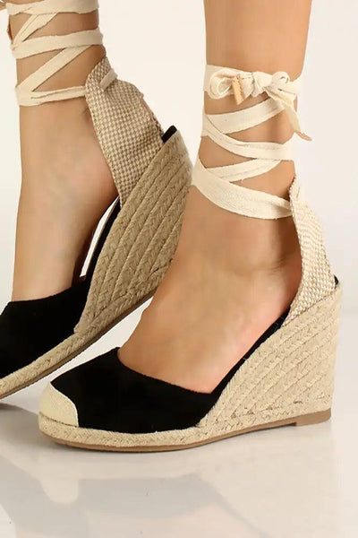 Black Faux Suede Espadrille Wedges - AMIClubwear