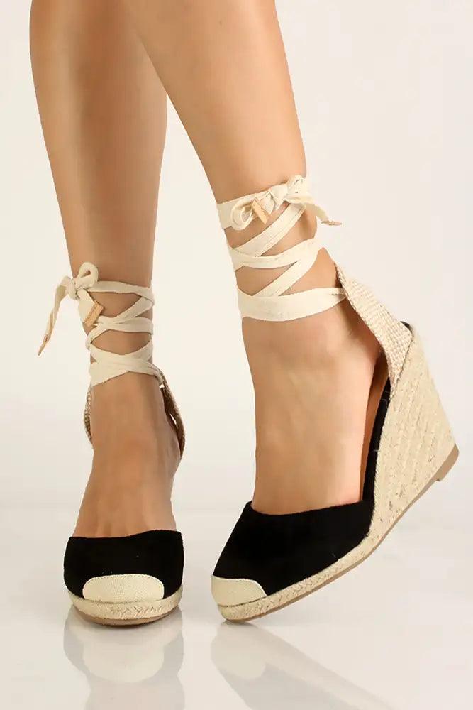 Black Faux Suede Espadrille Wedges - AMIClubwear