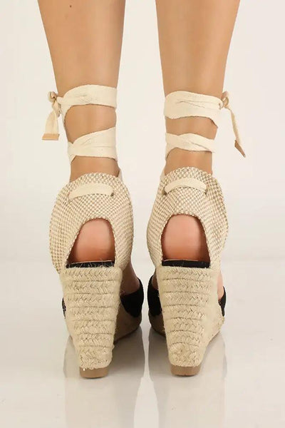 Black Faux Suede Espadrille Wedges - AMIClubwear