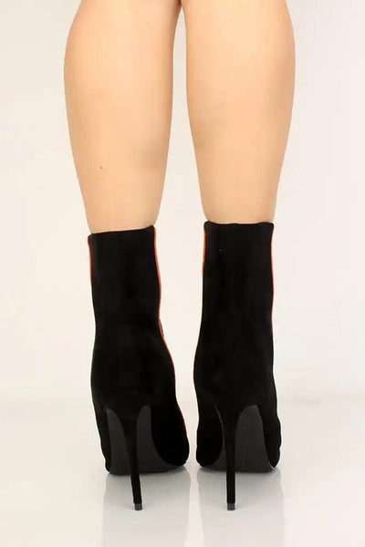 Black Faux Suede Netted Pointy Toe Booties - AMIClubwear