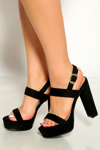 Black Faux Suede Platform Chunky High Heels - AMIClubwear