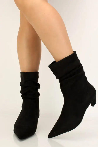 Black Faux Suede Point Toe Booties - AMIClubwear