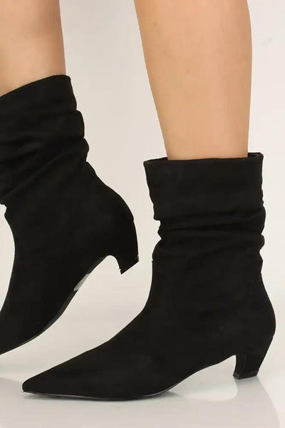 Black Faux Suede Point Toe Booties - AMIClubwear