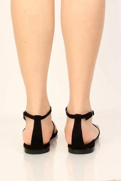 Black Faux Suede Rhinestone Accent Sandals - AMIClubwear