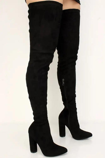 Black Faux Suede Thigh High Boots - AMIClubwear