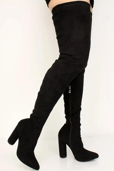 Black Faux Suede Thigh High Boots - AMIClubwear