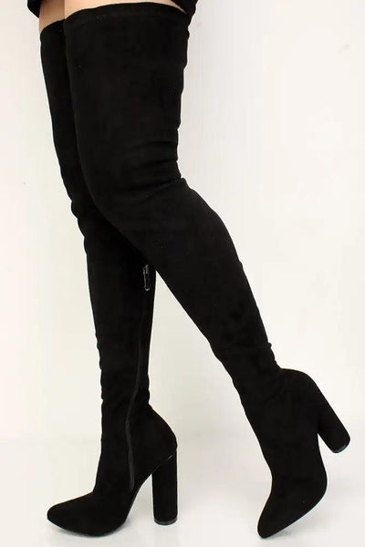 Black Faux Suede Thigh High Boots - AMIClubwear