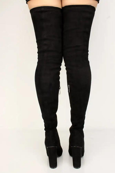 Black Faux Suede Thigh High Boots - AMIClubwear