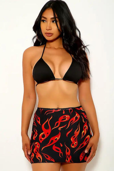 Black Flame Print Swimsuit Set - AMIClubwear