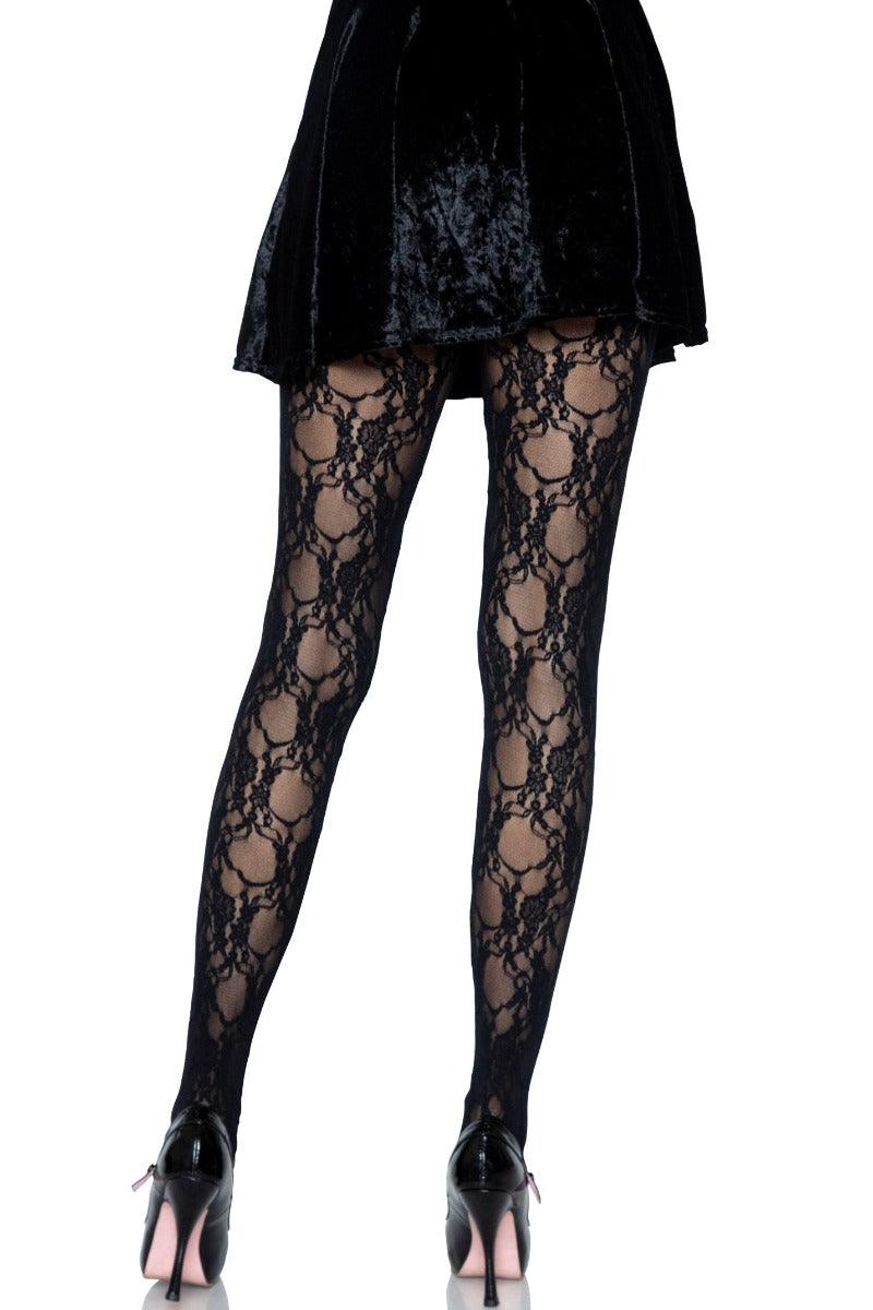 Black Floral Lace Embroidered Tights - AMIClubwear