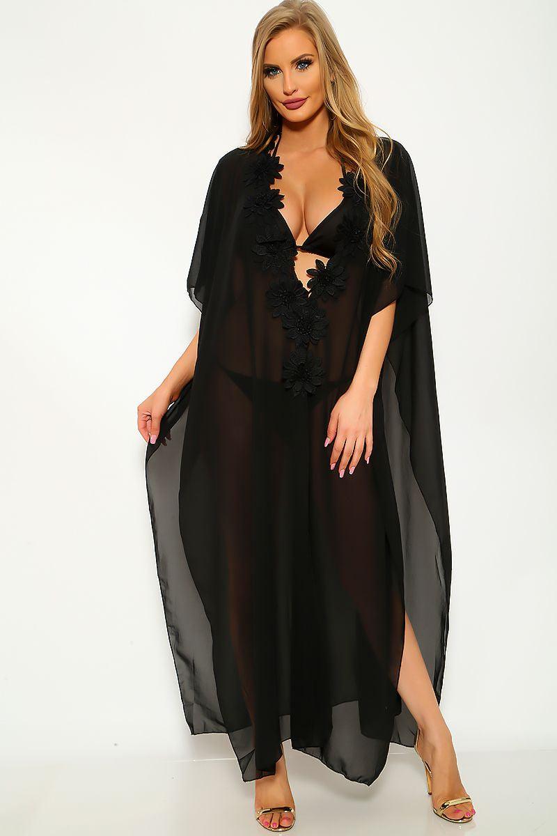 Black Floral Oversize Swimsuit Cover Up - AMIClubwear