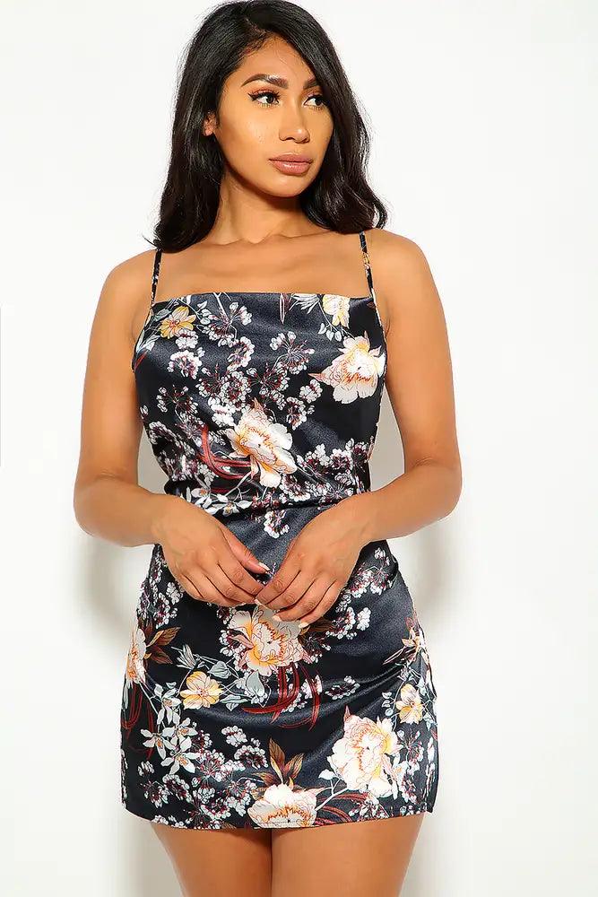 Black Floral Print Party Dress - AMIClubwear