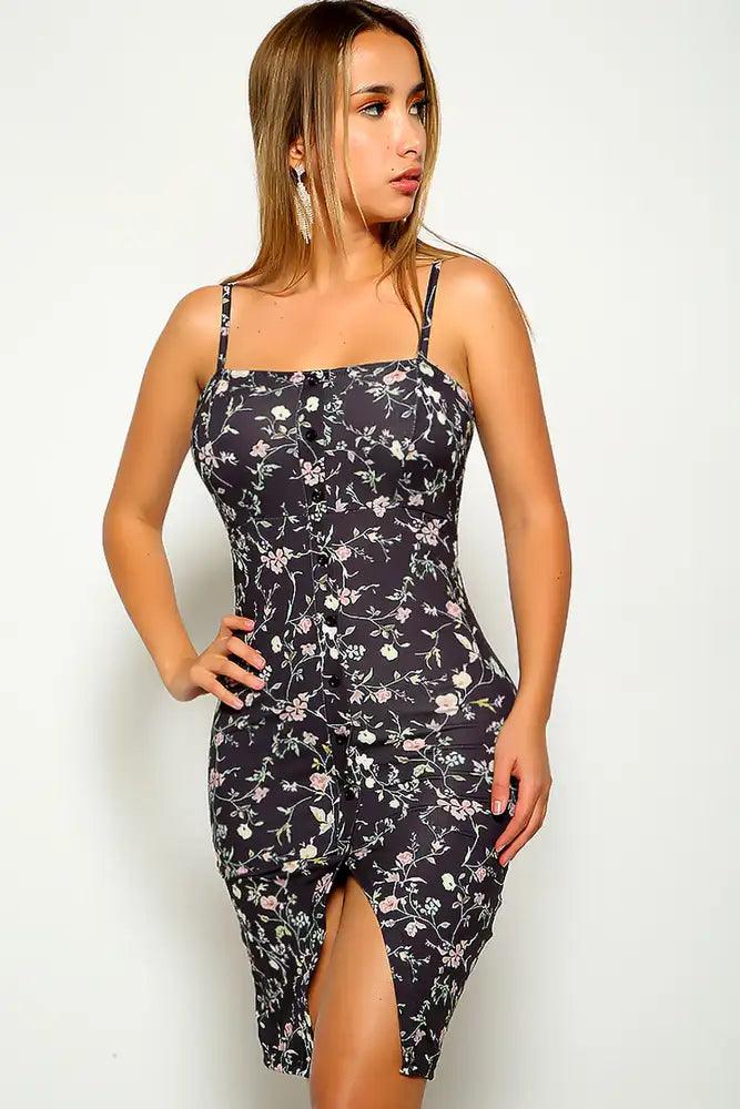 Black Floral Print Party Dress - AMIClubwear