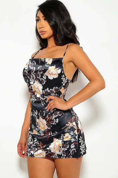 Black Floral Print Party Dress - AMIClubwear