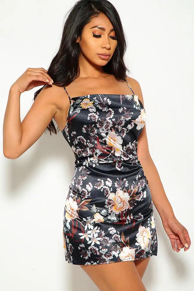 Black Floral Print Party Dress - AMIClubwear