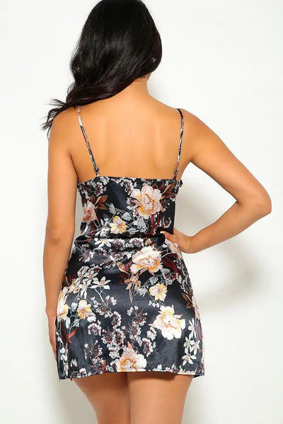 Black Floral Print Party Dress - AMIClubwear