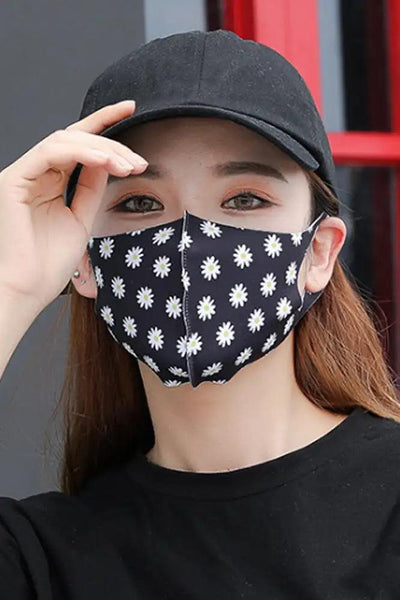 Black Floral Print Reusable Face Mask - AMIClubwear