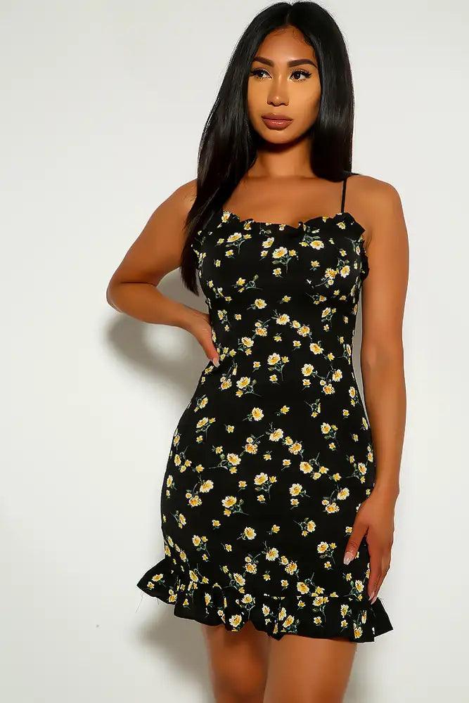 Black Floral Print Sleeveless Party Dress - AMIClubwear