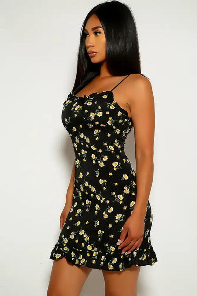 Black Floral Print Sleeveless Party Dress - AMIClubwear