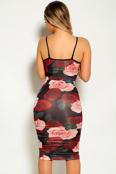 Black Floral Print Sleeveless Party Dress - AMIClubwear