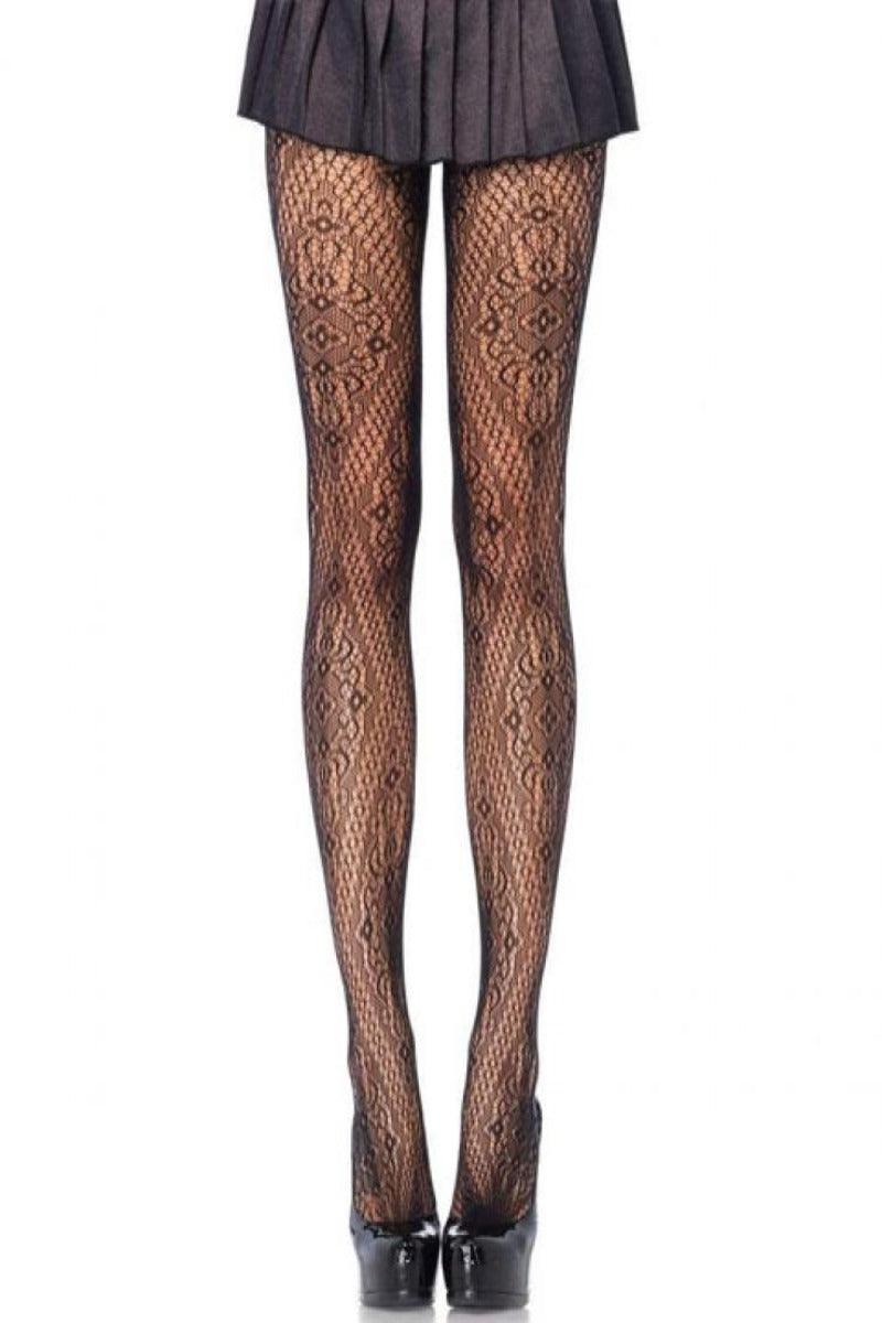 Black Florentine Lace Pantyhose - AMIClubwear