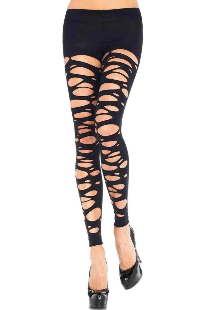 Black Footless Tattered Tights - AMIClubwear