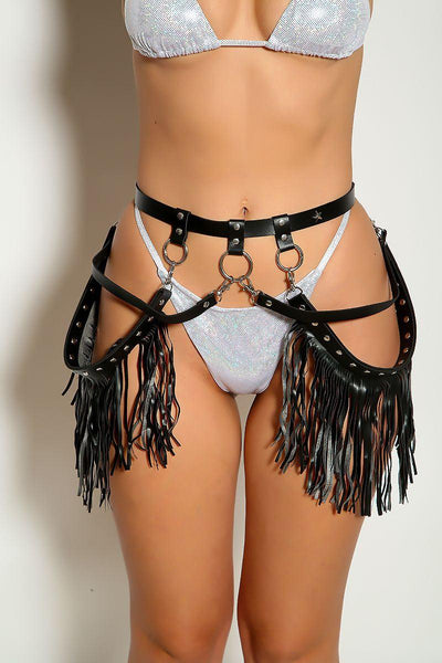 Black Fringe Chained Body Belt - AMIClubwear