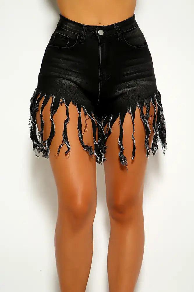 Black Yellow Fringe Tie Dye Shorts - AMIClubwear