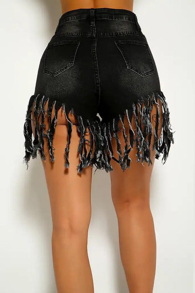 Black Yellow Fringe Tie Dye Shorts - AMIClubwear