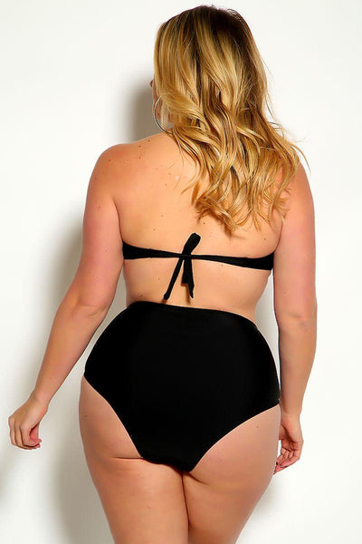 Black Fringe Sequins Bandeau Plus Size Two Piece Swimsuit - AMIClubwear